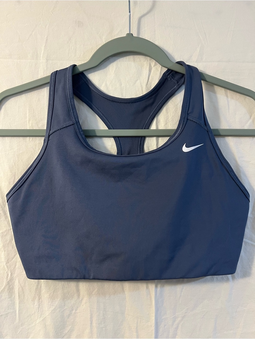 Nike Dri-Fit Navy Blue Racerback Sports Bra with White Swoosh